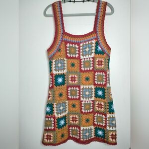 Talulah (Size M/L) Multicolor Crochet Knit Patchwork Gabbie Granny Square Dress